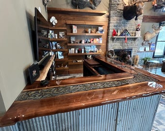 Handmade River Table Bar Top: Black Walnut Wood, Bullet Epoxy Inlay