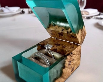 Handmade Epoxy & Wood Engagement Ring Box. Resin Ring Holder