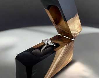 Handmade Epoxy Wood Engagement Ring Box: Modern Ring Holder.