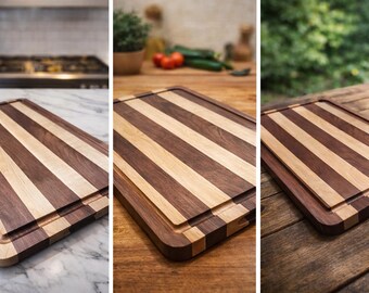 Walnut Maple Cutting Board with Juice Groove | Handmade Butcher Block Kitchen Prep Tool