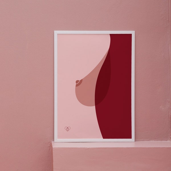 Affiche féministe et body positive - Illustration minimaliste silhouette sein femme nue - Décoration Murale - Modèle SEINSATIONNEL
