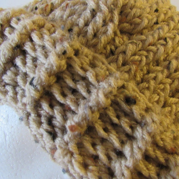 Hat, ski cap, chemo hat,  adult unisex, rich light brown tweed color, crocheted, acrylic yarn,  free shipping.