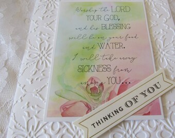 Embossed get well/thinking of you blank  card with bible verse.  White envelope included.