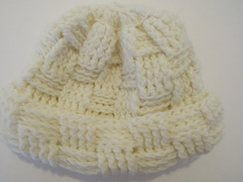 Handmade crocheted ivory basket weave hat