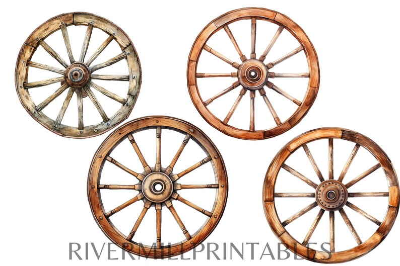 12 Antique Wagon Wheel Clipart Images, 300DPI PNG Files, Digital Download - Commercial License ...