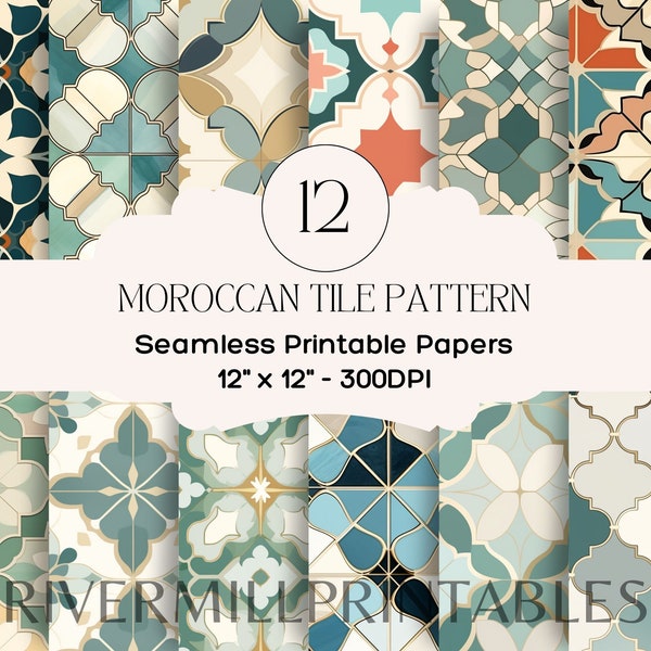 12 Seamless Moroccan Tile Pattern Digital Papers, 300DPI JPG Files Digital Download Commercial License - Card Making - Scrapbooking