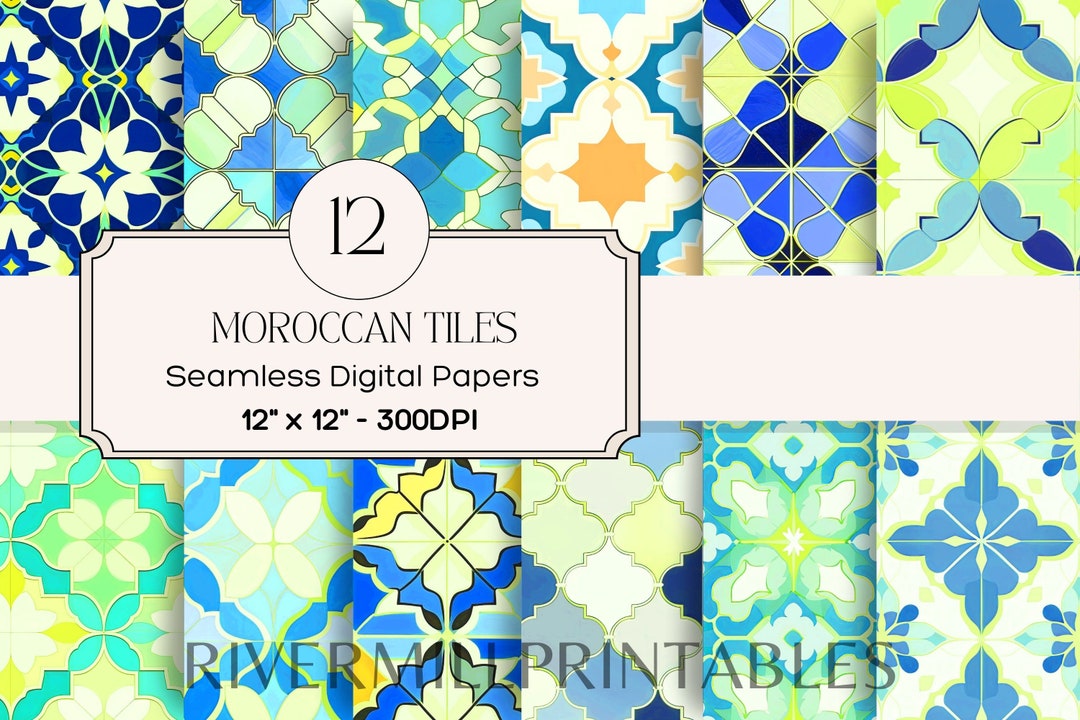 12 Seamless Moroccan Tile Pattern Digital Papers, 300DPI JPG Files ...