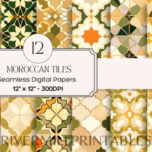 12 papiers numériques sans couture motif carreaux marocains, fichiers 300 DPI JPG téléchargement numérique licence commerciale - fabrication de cartes - scrapbooking