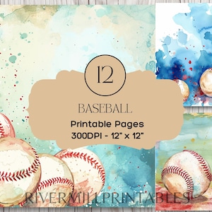 12 Baseball Themed Digital Papers, 300DPI JPG Files Digital Download Commercial License - Card Making - Scrapbooking