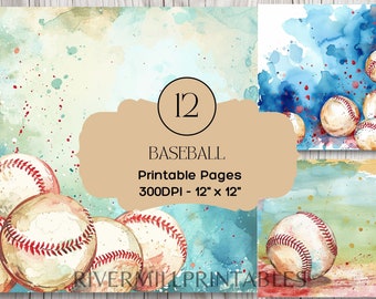 12 Baseball Themed Digital Papers, 300DPI JPG Files Digital Download Commercial License - Card Making - Scrapbooking