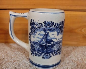 GKB Delft Blue Hand Painted Heineken Windmill Beer Tankard Stein Mug Holland