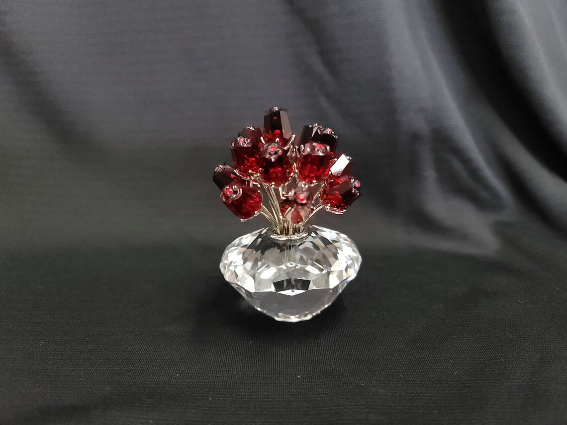 Swarovski Crystal Vase Of Red Roses Figurine Etsy