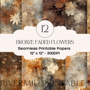Bronze Faded Aged Blumen Digitale Papiere, 300DPI JPG-Dateien Digitaler Download Kommerzielle Lizenz - Kartenherstellung - Scrapbooking