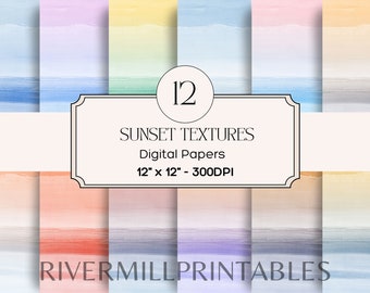 12 Sunset Textures Gradient Background Digital Papers, 300DPI JPG Files Digital Download Commercial License - Card Making - Scrapbooking