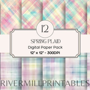 12 digitala vår- och påskrutiga papper, 300 DPI JPG-filer, digital nedladdning, kommersiell licens - Korttillverkning - Scrapbooking, pastellfärger