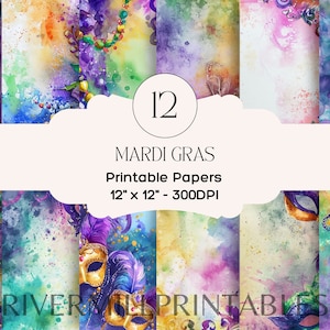 12 carte digitali a tema Mardi Gras, file JPG da 300 DPI, download digitale, licenza commerciale - Creazione di biglietti - Scrapbooking