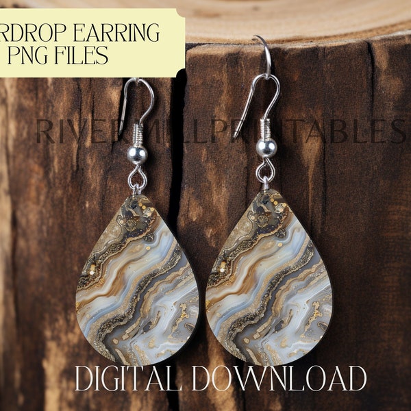 Beige Tan & Gray Agate Sublimation Earring Designs Template PNG, Instant Digital Download, Earring Blanks Design, Teardrop Earring PNG