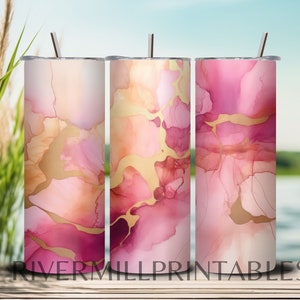 Pink & Gold Alcohol Ink Tumbler Wrap PNG 20 oz Skinny Tumbler Design Sublimation Digital Download PNG Wrap Template Background