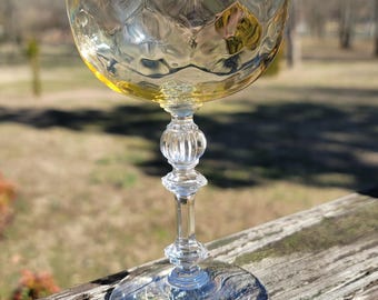 Fostoria 6008 Topaz Yellow Dimple Optic 5 3/8" Champagne Tall Sherbet Stem Glass