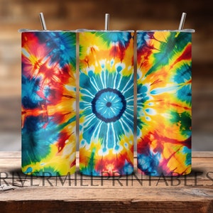 Tie Dye Tumbler Wrap PNG 20 oz Skinny Tumbler Design Sublimation téléchargement numérique PNG Wrap modèle fond Tie-Dye #3