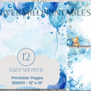 12 New Baby Boy Themed Digital Papers, 300DPI JPG Files Digital Download Commercial License - Card Making - Scrapbooking
