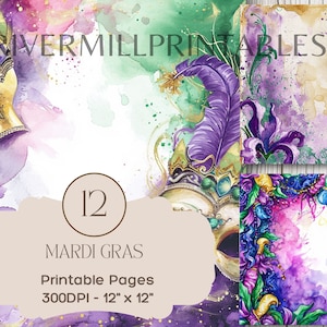 12 carte digitali a tema Mardi Gras, file JPG da 300 DPI, download digitale, licenza commerciale - Creazione di biglietti - Scrapbooking