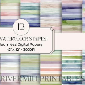 12 papiers numériques rayures aquarelles transparentes, fichiers JPG 300 DPI téléchargement numérique sous licence commerciale - fabrication de cartes - scrapbooking