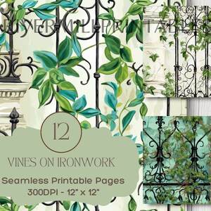 12 viticci senza soluzione di continuità su carta digitale Ironwork, file JPG a 300 DPI, download digitale, licenza commerciale - Creazione di biglietti - Scrapbooking