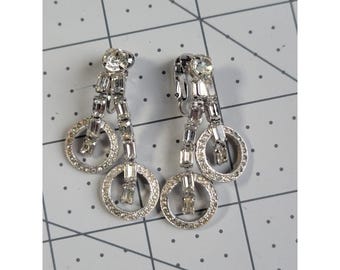 Boucles D'oreilles Vintage Années 90 - Résine Rose Grise Et Strass - Pendantes à Clips