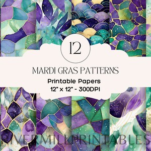 12 carte digitali a tema Mardi Gras, file JPG da 300 DPI, download digitale, licenza commerciale - Creazione di biglietti - Scrapbooking