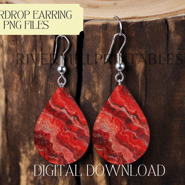 Red Agate Sublimation Earring Designs Template PNG, Instant Digital Download, Earring Blanks Design, Teardrop Earring PNG