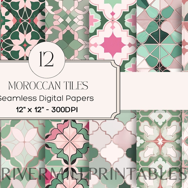 12 Seamless Moroccan Tile Pattern Digital Papers, 300DPI JPG Files Digital Download Commercial License - Card Making - Scrapbooking