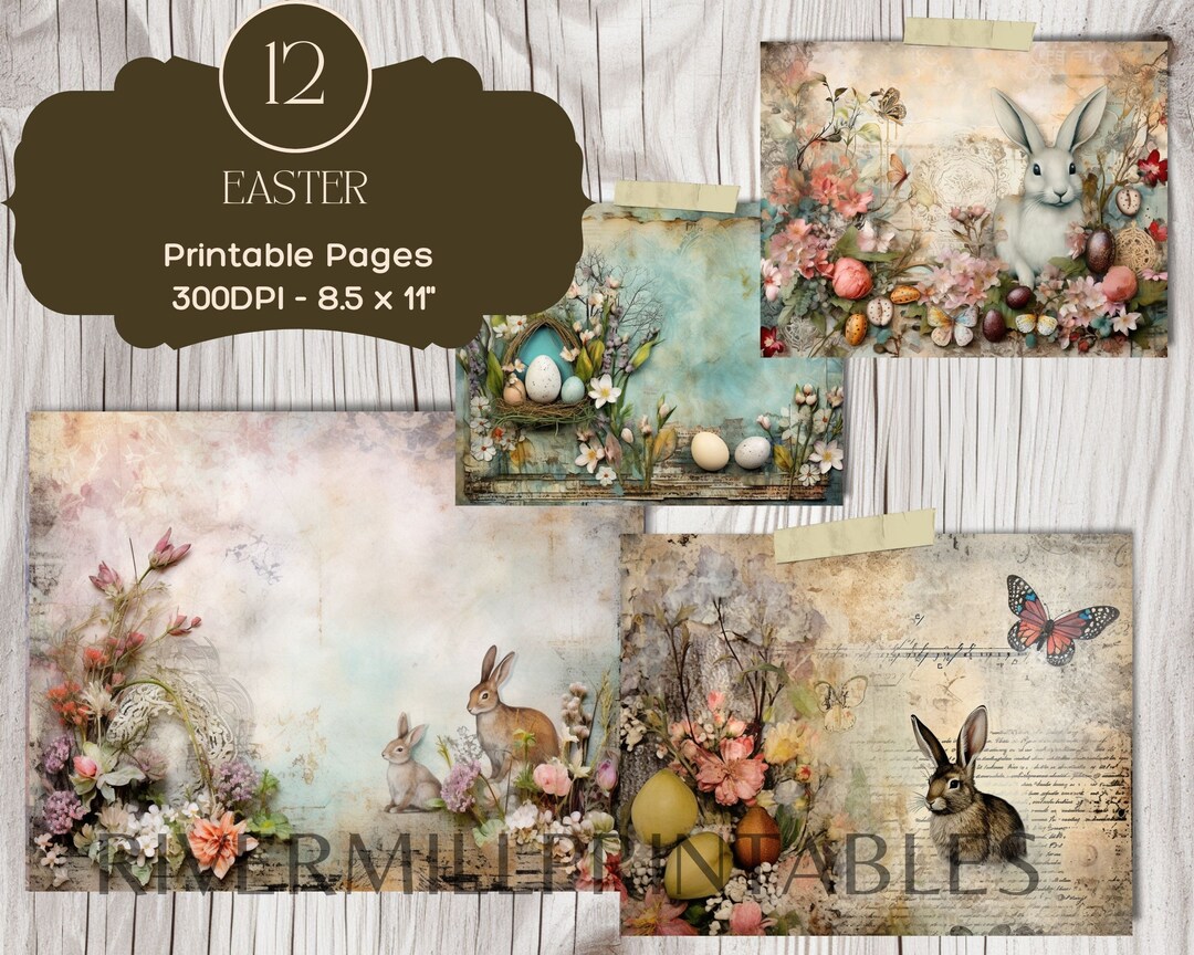 12 Vintage Easter Printable Pages, 300DPI JPG Files Junk Journal ...