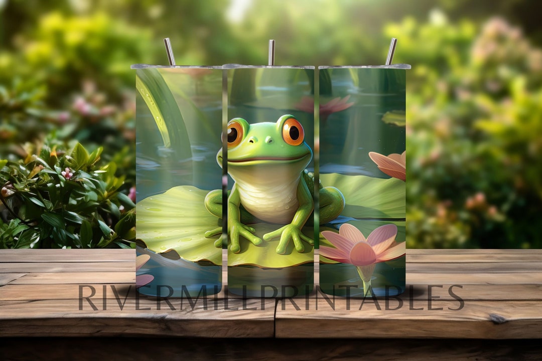Cute Frog on Lily Pad Tumbler Wrap PNG 20 Oz Skinny Tumbler Design ...