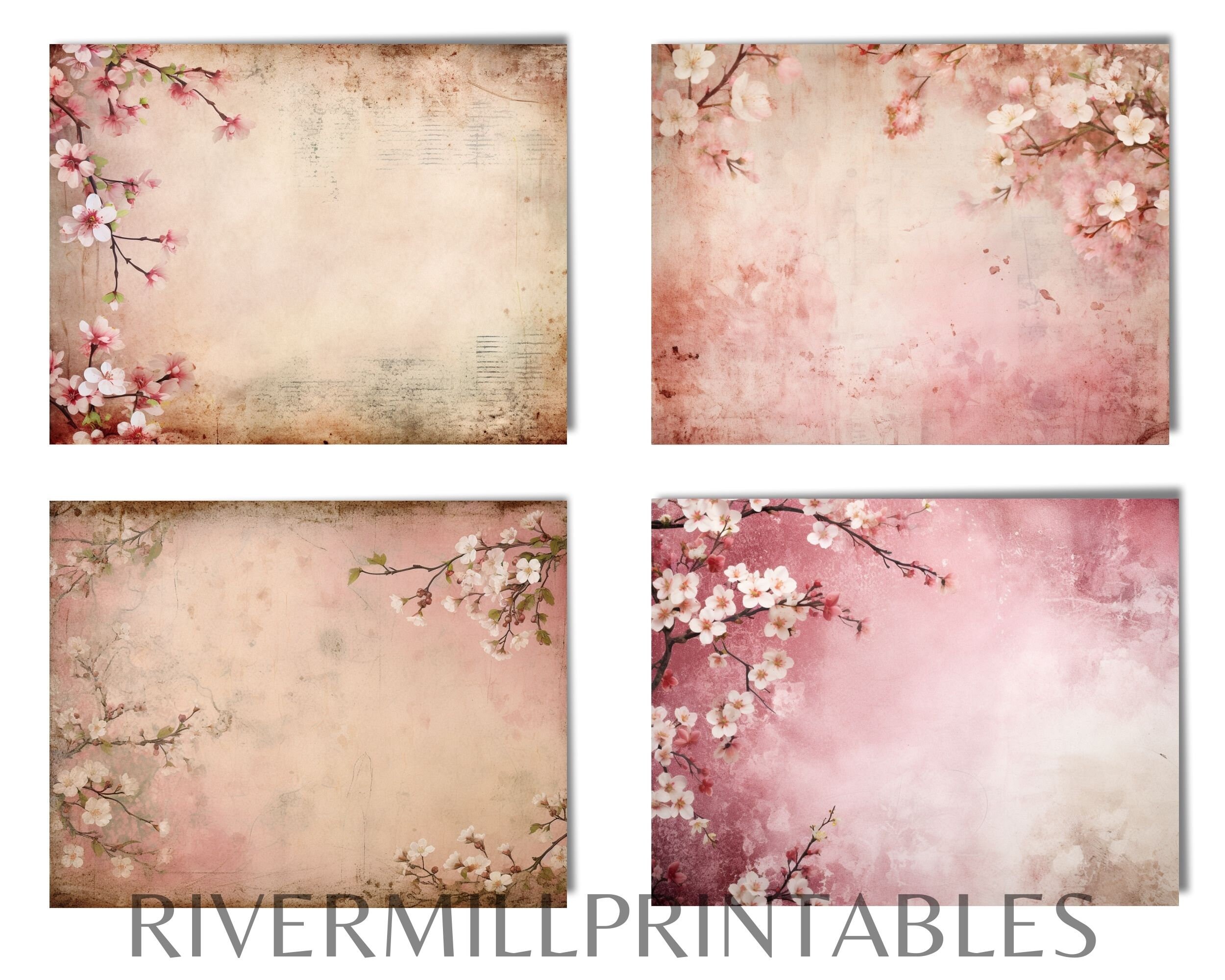 12 Cherry Blossoms Printable Pages, 300DPI JPG Files Junk Journal ...