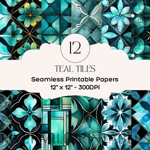 12 naadloze blauwgroen patroon digitale papers, 300 DPI jpg-bestanden digitale download commerciële licentie - kaarten maken - scrapbooking