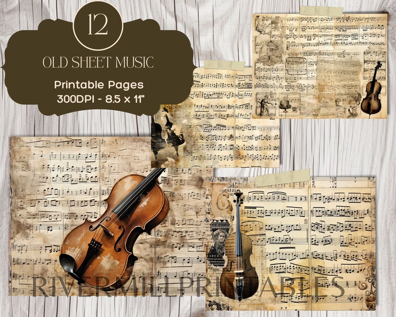 12 Vintage Sheet Music Printable Pages, 300DPI JPG Files Junk Journal ...