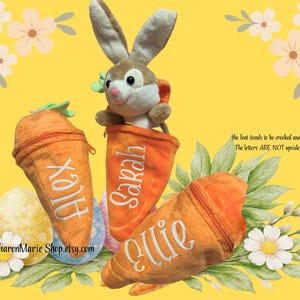 Personalized Carrot Plush Toy with hidden Bunny Rabbit. Customize Cute Easter Bunny Keychain/Easter Gifts Reversible, Easter Basket Stuffer