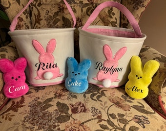 EASTER BASKET Set. Peep included. Easter Basket/6 in Peep/Eggs/Easter Grass /Personalized