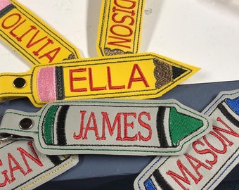 Backpack name tag luggage personalized custom child crayon pencil
