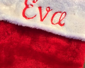Personalized  - Red Plush Christmas Stocking, machine embroidered, custom stocking, embroidered stocking