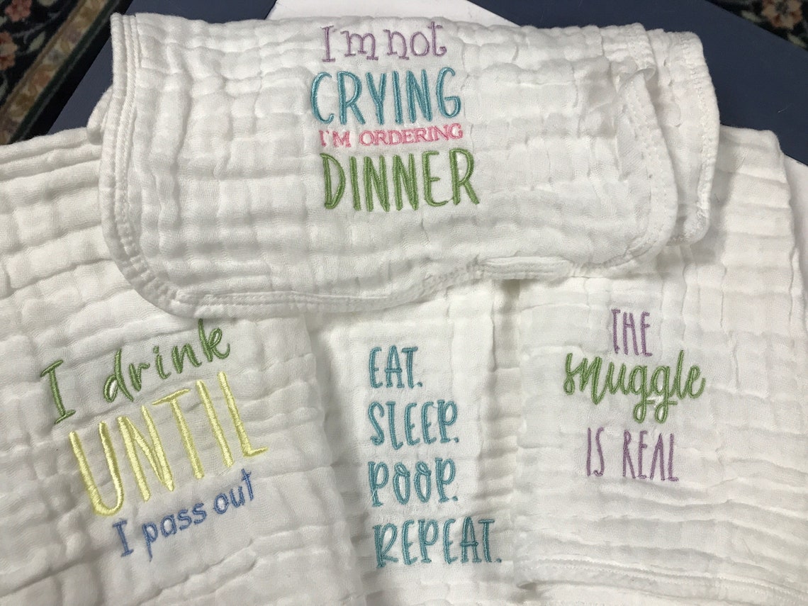Set of FOUR Muslin Cotton White Burp Cloths With Cute Sayings Etsy