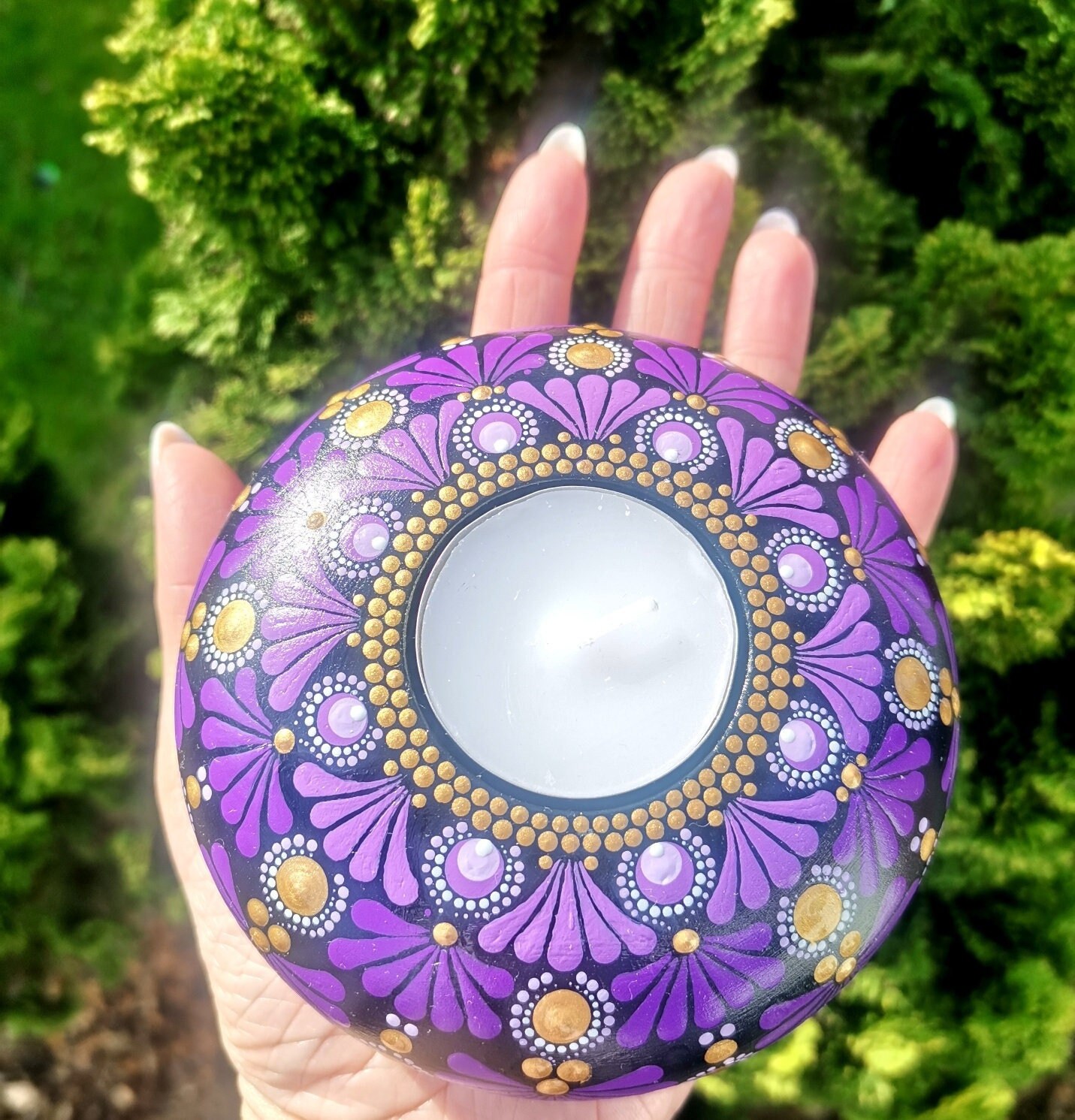 Mandala tealight, mandala stone, meditation stone, hand-painted, unique