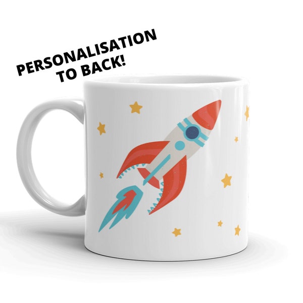 Personalised Small Child's Space Rocket Mug - 6oz Colourful Ceramic Cup for Kids - Shoot for the Stars