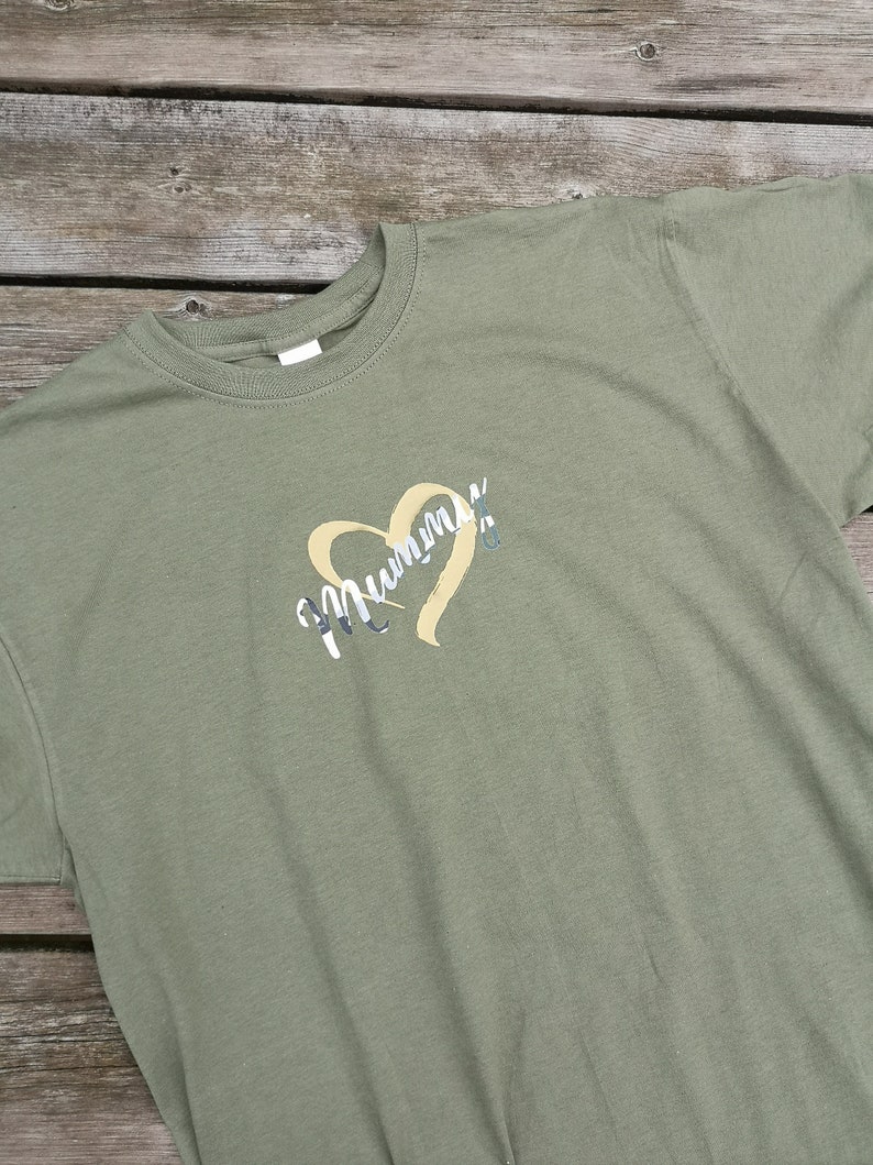Gold Heart Camouflage Mummy T Shirt Slogan Top Tee Gold Heart Camouflage Mummy T Shirt Slogan Top Tee