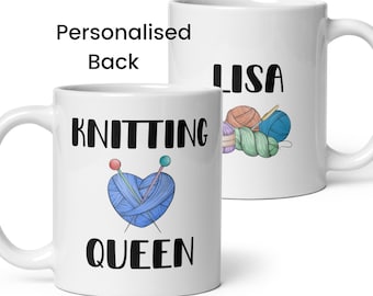 Personalised 'Knitting Queen' Mug | Choice of Image Colour | Gift for Knitter | Knit Mug | Knitting Gift | Craft Mug