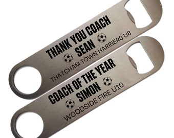 Personalised Bar Blade *Football Design* - Steel Bottle Opener - Football Coach, Soccer Manager, Presentation Gift, Coach of the Year