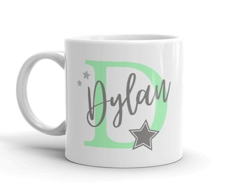 Initial & Star 6oz OR 11oz Child's Mug Design - Cute Personalised Childrens Gift - Ceramic Cup for Kids - avail in various pastel colours