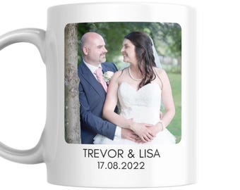Personalised Photo Mug for Couple - Two Lines of Text - Names and Date - Wedding - First Date - Anniversary - Photo Gift