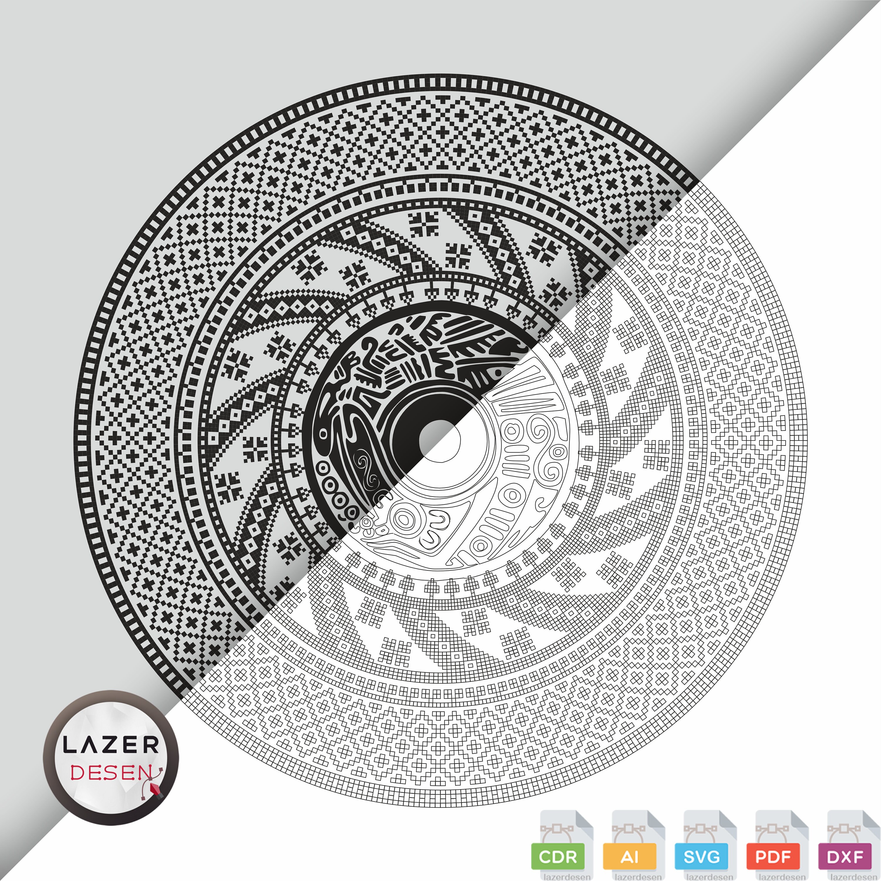 33 Pcs of Wood Laser Engraved Aztec Mayan Calendar Laser File Wood ...